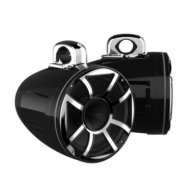 Wet Sounds REV 12 HD 12" Horn Loaded Compression Driver Tower Speakers with XS Grills & Stainless Fixed Clamps , 400 Watts RMS, Black, Pair