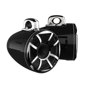 Wet Sounds REV 12 HD 12" Horn Loaded Compression Driver Tower Speakers with XS Grills & Stainless Fixed Clamps , 400 Watts RMS, Black, Pair - 1 of 4