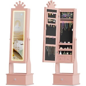 Kids Jewelry Armoire,Child Jewelry Cabinet with Led Light,Freestanding Jewelry Organizer with Full-Length Mirror,3 Storage Drawers,Kids Vanity - 1 of 4