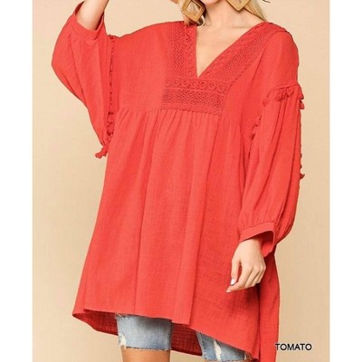 Women's Crochet V-neck Swing Hi-lo Hem Top - GiGiO