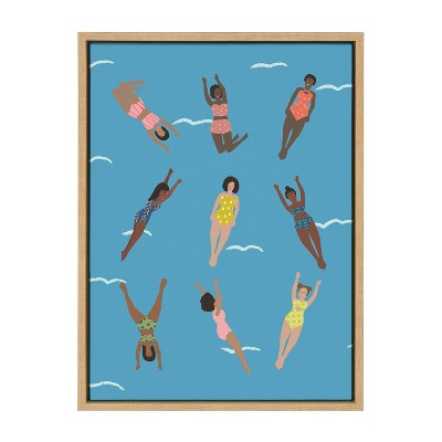 18" x 24" Sylvie Swimmers Framed Canvas by Queenbe Monyei Natural - Kate & Laurel All Things Decor