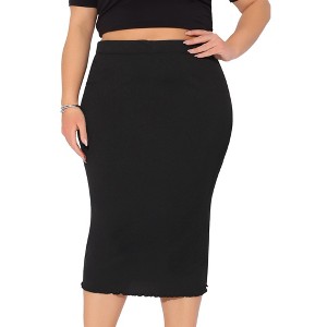 Agnes Orinda Women's Plus Size Ribbed Textured Elastic High Waist Office Midi Bodycon Skirt - 1 of 4