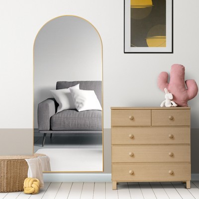 Beautyolove 24 in. W x 71 in. H Classic Arched Gold Aluminum Alloy Framed Full Length Mirror Wall Mounted or Standing Floor Mirror