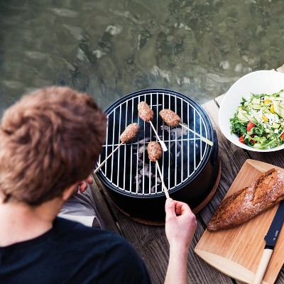 Compact Black Charcoal Tabletop Grill with Cork Lid