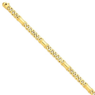Black Bow Jewelry Men's 14k Yellow Gold, 7.5mm Fancy Link Bracelet, 8 Inch