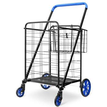 SereneLife Compact Utility Cart, Foldable Shopping Wagon, Heavy-Duty Wheels, Detachable Basket, Easy-Glide, Black SLSPCART44, Jumbo Size, 1 Count
