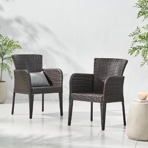 SKRAN Set of 2 Dining Chair, PE Wicker Chair with Golden Legs and powder coated iron frame for Kitchen Island,Home Bar and Dining Room, Gray - 1 of 4