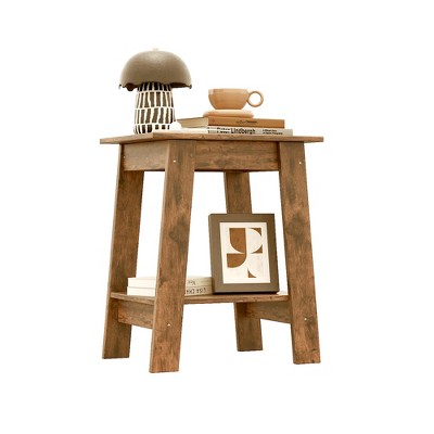 End Table, Small Side Table with 2-Layer Storage Shelves, Farmhouse Nightstand, Rustic Wooden Bedside Table