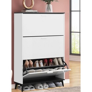 Wooden Shoe Cabinet with 3 Flip Drawers, 47¡± Tall Narrow Shoe Storage Unit for 18 Pairs - 1 of 4