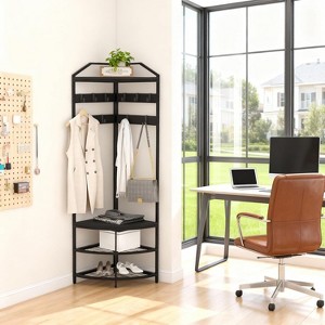 TackView 71.3''Tall Corner Coat Rack with Storage, Simple Hall Tree with Mesh Shelves,Metal Clothes Rack Shoes Organizer - 1 of 4