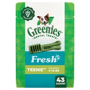 Greenies Teenie Chewy Dental Dog Treats Fresh Mint and Spearmint - 12oz/43ct - 1 of 4