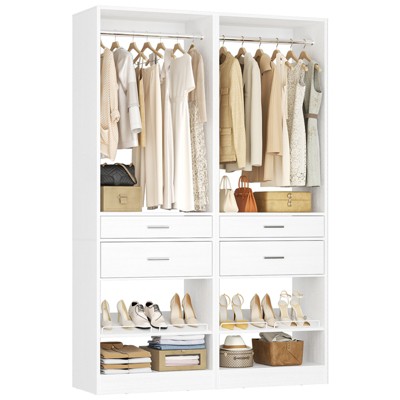Aheaplus Freestanding Closet Organizer with Drawers and Shoe Rack, Walk-In Closet System with Hanging Rods