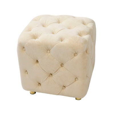 FURNIinspire Ottomans and Benches Velvet Upholstered Ottoman with Simple Fashion Modern Design for Stylish Living Room, Beige, 18.9"*18.9"*17.32"