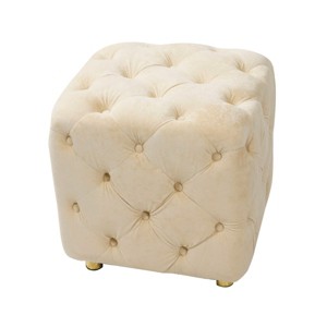 FURNIinspire Ottomans and Benches Velvet Upholstered Ottoman with Simple Fashion Modern Design for Stylish Living Room, Beige, 18.9"*18.9"*17.32" - 1 of 4