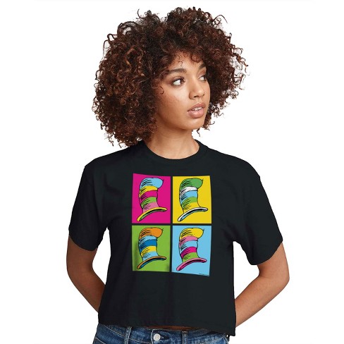 Women's - Dr. Seuss - Cat In the Hat Color Block Hats Cropped Graphic T-Shirt - image 1 of 4