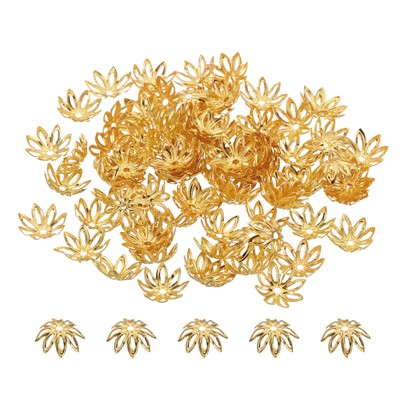 Unique Bargains Hollow Metal Jewelry Making Flower Bead Caps 100 Pcs 0.16 x 0.43 Inch Rose Gold