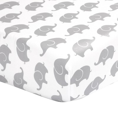 The Peanutshell Fitted Crib Sheet for Baby Boys' - Jungle Animal and Gray Elephant