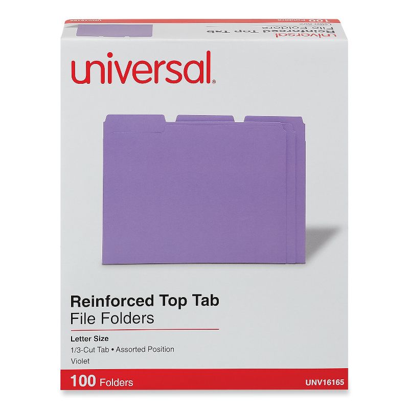 UNIVERSAL Colored File Folders 1/3 Cut Assorted Two-Ply Top Tab Letter Violet 100/Box 16165, 2 of 5
