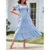 Women's Square Neck Summer Dress Layered Ruffle Short Sleeve Off Shoulder A Line Puff Hem Maxi Dress - 3 of 3