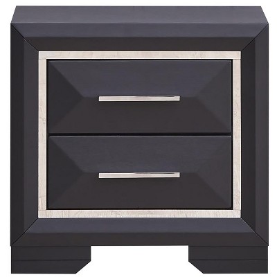 Passion Furniture Liverpool Black 2-Drawer 16.5 in. W Nightstand