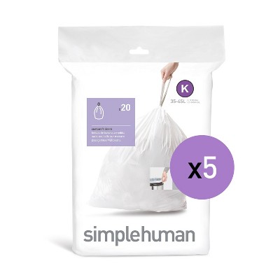 simplehuman 35-45L 100ct Code K Custom Fit Trash Can Liner White