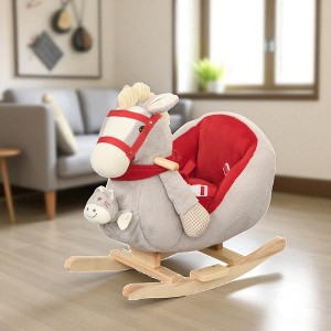 Mshliw Plush Rocking Horse Toy for Toddlers 18–36 Months, Ride-On Rocker with Lullaby Song, Soft Fabric, Seatbelt & Hand Puppets, Halloween gift - 1 of 4