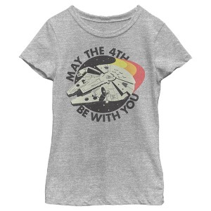 Girl's Star Wars Retro Millennium Falcon May the 4th Be With You T-Shirt - 1 of 4