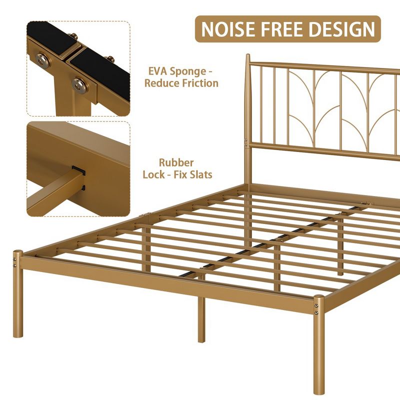Metal Platform Bed Frame with Headboard, Modern Mattress Foundation, 12” Under Bed Storage, No Box Spring Needed, Easy Assembly, Gold, 2 of 8