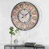 34"x34" Metal Wall Clock with Wood Accents Brown - Olivia & May: Silent, Farmhouse Style, Roman Numerals - 2 of 4