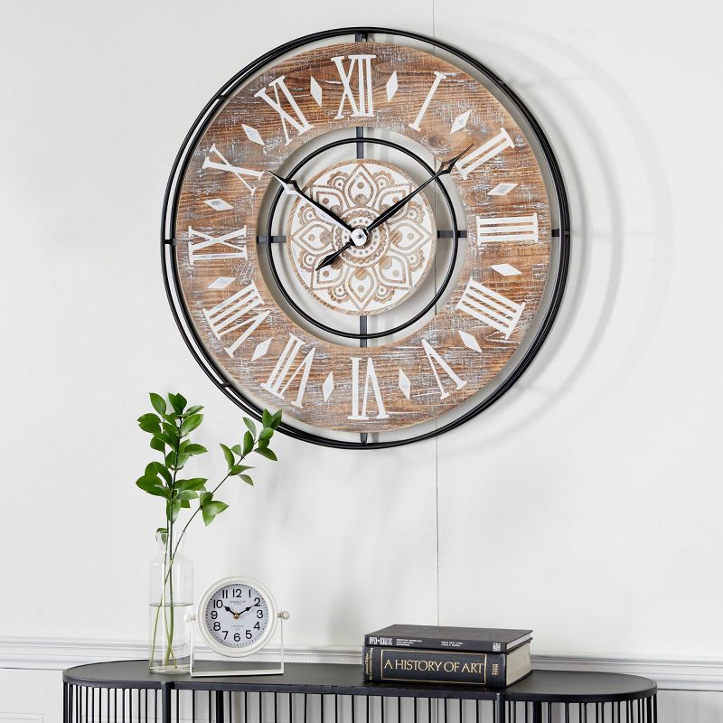 34&#34;x34&#34; Metal Wall Clock with Wood Accents Brown - Olivia &#38; May, 2 of 19