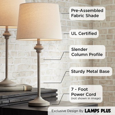 Beige Wood Buffet Table Lamps with Oatmeal Drum Shades, Set of 2