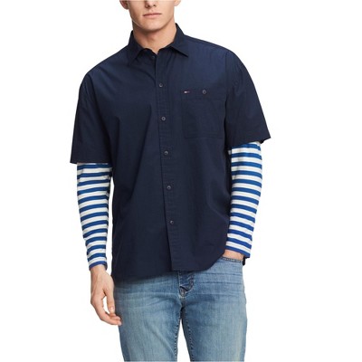 Tommy Hilfiger Mens Oversized Striped Sleeve Button Up Shirt