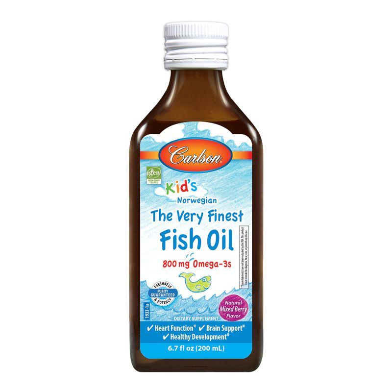 Carlson - Kid's The Very Finest Fish Oil, 800 mg Omega-3s, Norwegian, Wild Caught, Sustainably Sourced, Mixed Berry, 200 mL (6.7 fl oz), 1 of 4