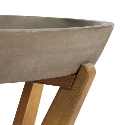 Teak and Light Gray Round Concrete Top Patio Side Table