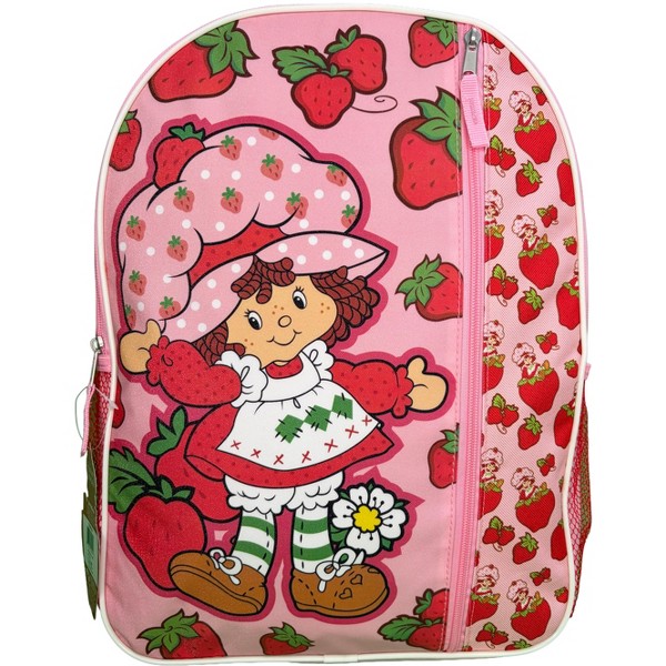 Mochila escolar de nylon rosa Strawberry Short 16" para niñas, con bolsillo frontal grande 2
