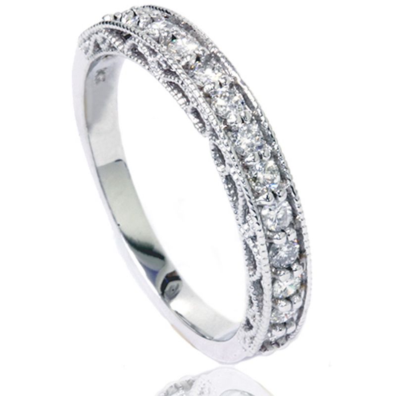Pompeii3 1/2ct Vintage Diamond Wedding Ring 14K White Gold, 4 of 6