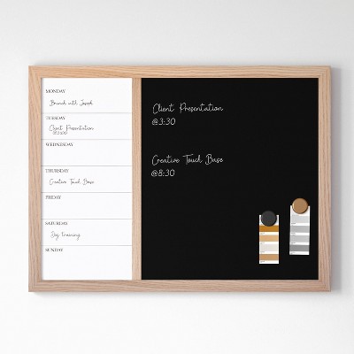 Light Natural Woodgrain Magnetic Weekly Calendar Dry Erase and Chalk Board 24" x 18"
