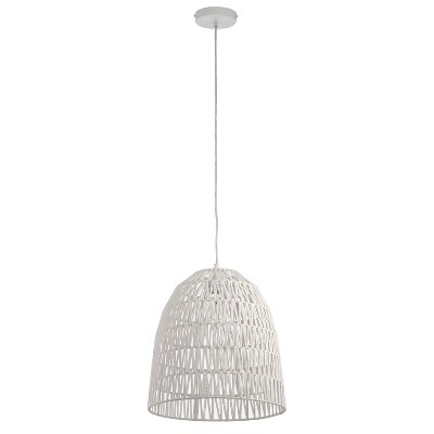 16" Imara Farmhouse Bowl Pendant Light with White Hemp Shade
