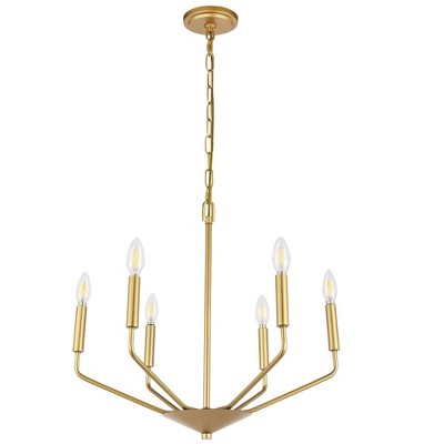 Enzo Mid-Century Modern Brass 6-Light LED Pendant