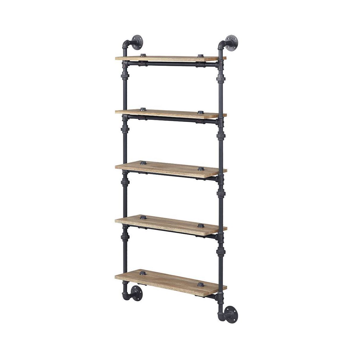 59" Brantley Decorative Bookshelf Oak and Sandy Black Finish - Acme Furniture: 5-Tier, Metal Frame, Open Shelving Unit, No Tools Assembly - thumbnail 6