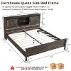 SinCiDo Farmhouse Bed Frame,w/Charging Station, Storage Bookcase Headboard,Sliding Barn Door,No Box Spring Needed, w/Wood Slats Support - 3 of 4