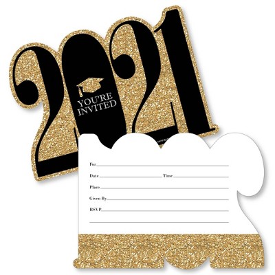 Big Dot of Happiness Gold - Tassel Worth The Hassle - 2021 Shaped Fill-In Invitations - Graduation Party Invitation Cards with Envelopes - Set of 12