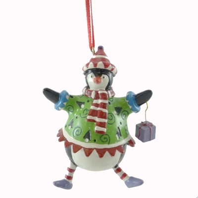 Enesco 2.5 Inch Penguin With Present Christmas Tree Tree Ornaments
