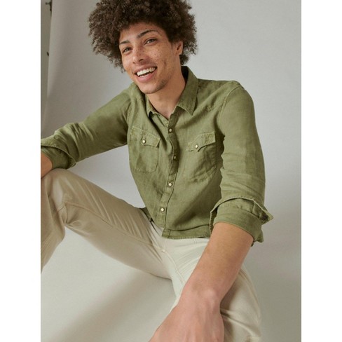 Lucky Brand Men's Long Sleeve Solid Linen Shirt - Light Green X