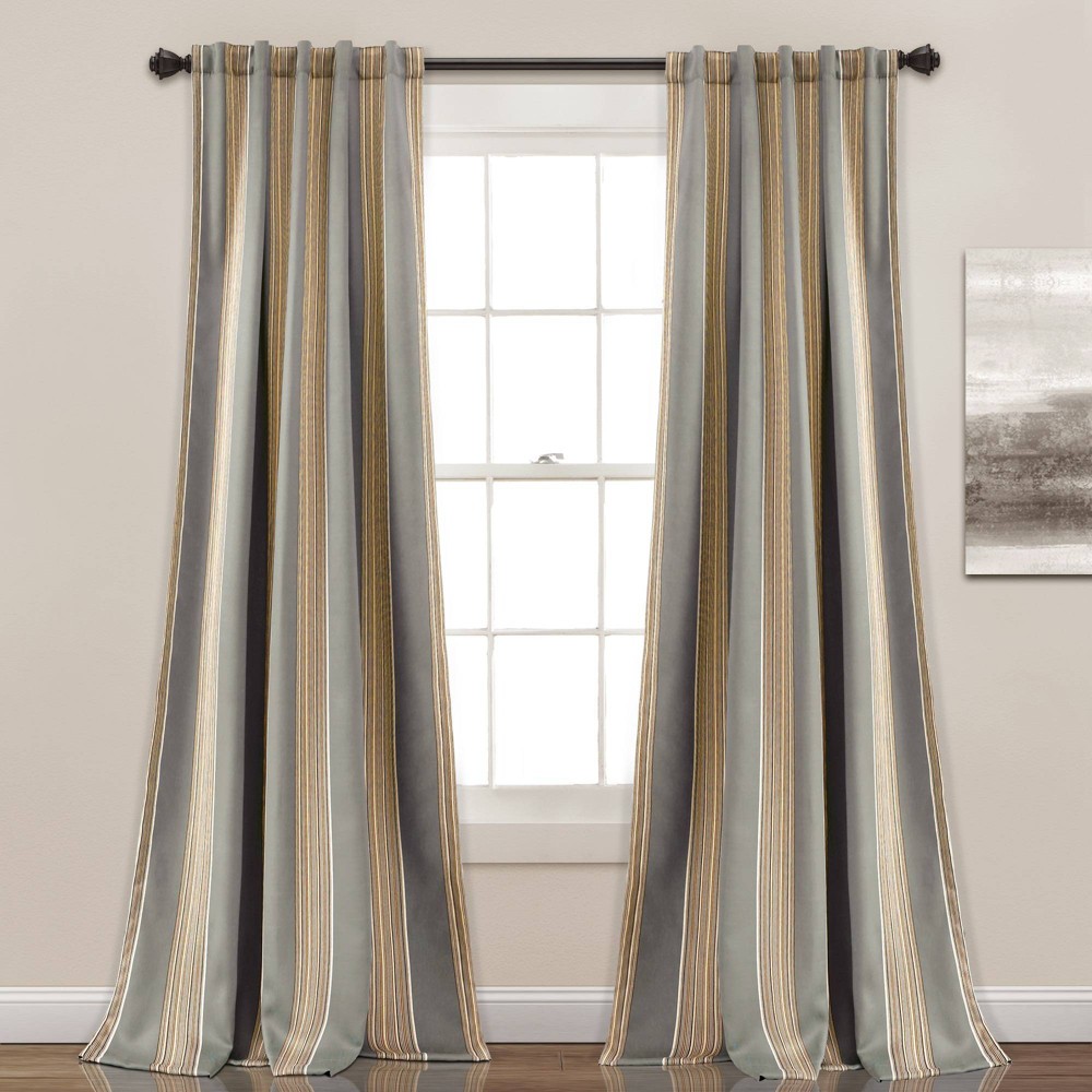 Photos - Curtains & Drapes Set of 2  Julia Striped Light Filtering Window Curtain Panels Gr(108"x52")