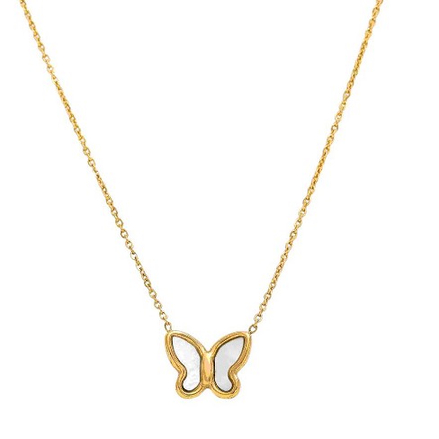 Hollywood Sensation Butterfly Pendant Necklace with Mother of Pearl Inlay 15 Inches Gold - image 1 of 4