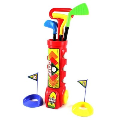 Insten Golf Club Toy Set with 3 Balls, 3 Clubs & 2 Practice Holes, Games for Kids & Toddlers, Red