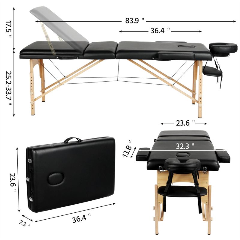 Yaheetech 3 Folding Massage Tables Adjustable Massage Bed, 4 of 12