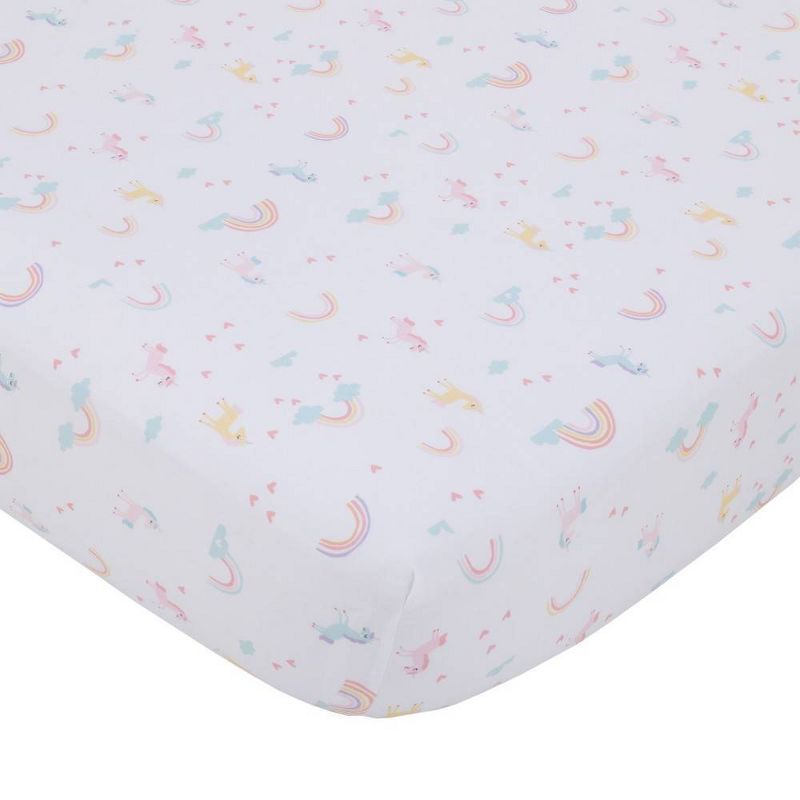 Little Love By NoJo Rainbow Unicorn Mini Crib Bedding Set - Pink/Aqua/Yellow 3pc, 2 of 5
