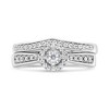 Silver 1/3 Cttw Diamond Halo and Pave Shank Engagement Ring Set - 4 of 4